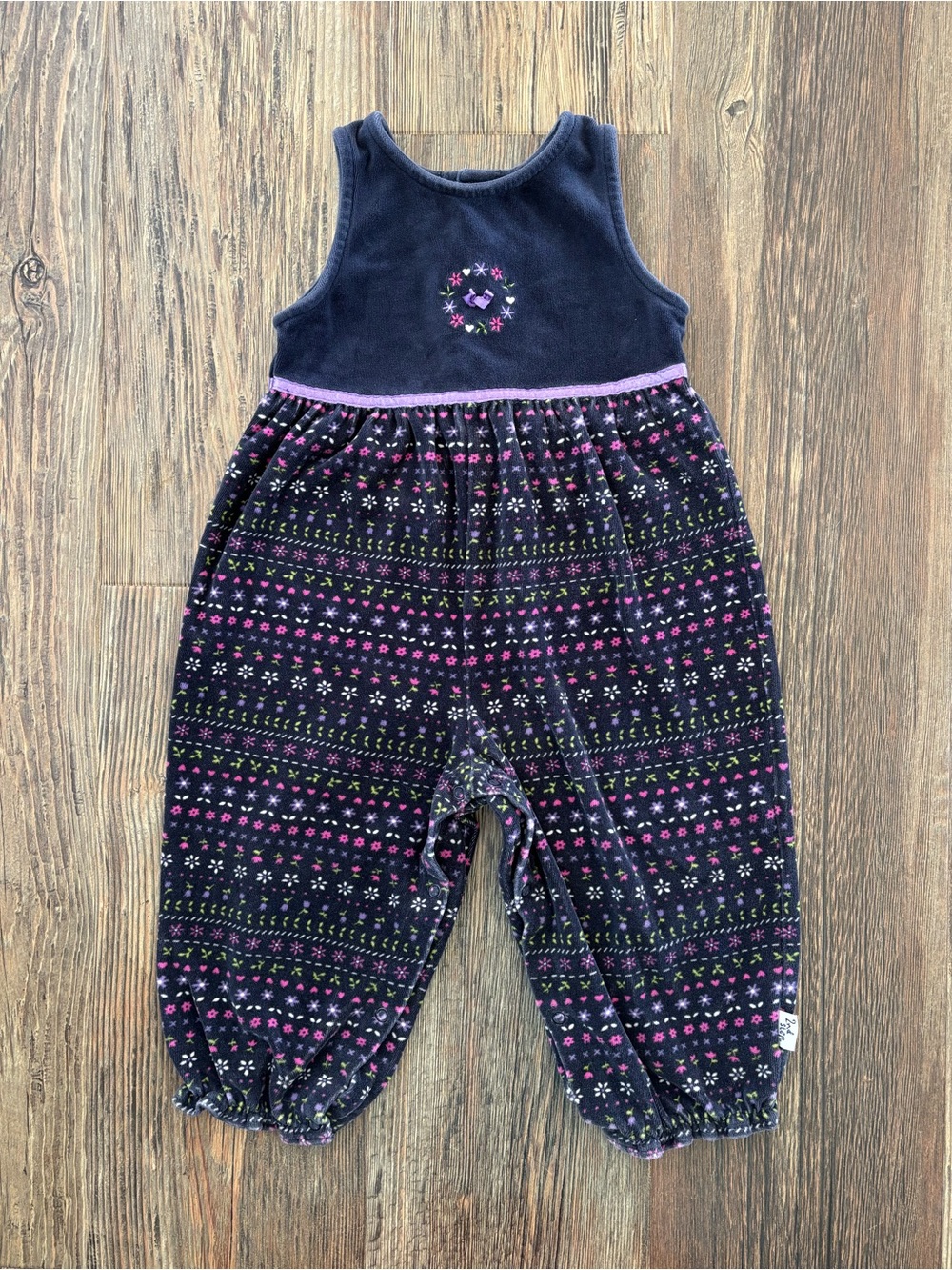 Vtg 2nd Step Velvet Romper Jumper 24 Months Blue Floral Embroidered Cottagecore